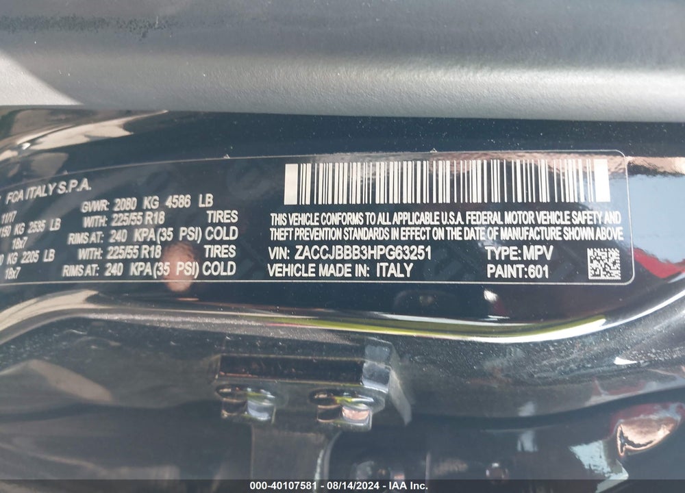 2017 JEEP RENEGADE VIN: ZACCJBBB3HPG63251