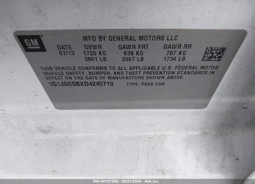 2013 CHEVROLET SONIC RS AUTO VIN: 1G1JG6SBXD4245719