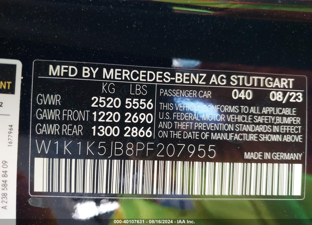 2023 MERCEDES-BENZ E 450 VIN: W1K1K5JB8PF207955
