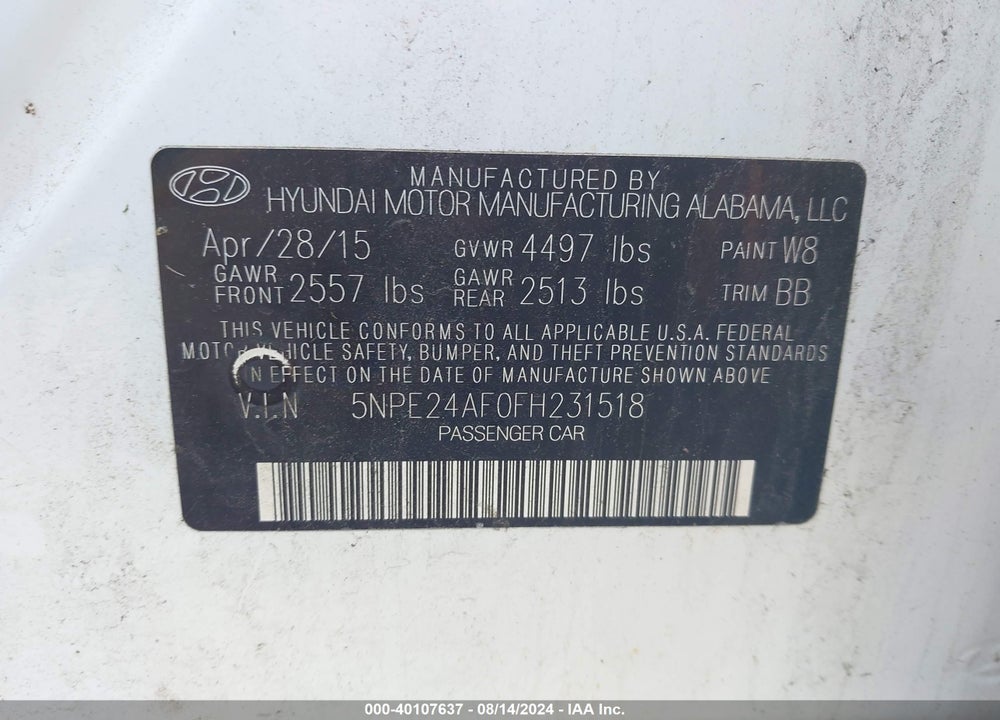 2015 HYUNDAI SONATA VIN: 5NPE24AF0FH231518
