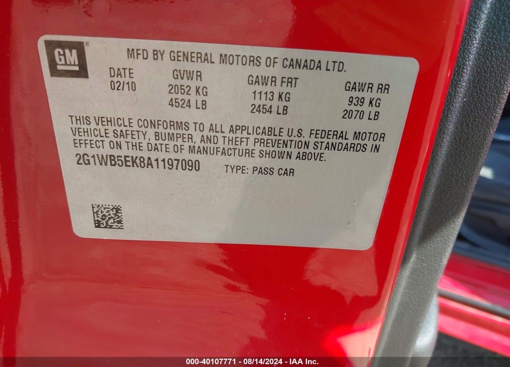 2010 CHEVROLET IMPALA LT VIN: 2G1WB5EK8A1197090