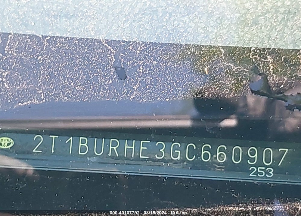 2016 TOYOTA COROLLA LE VIN: 2T1BURHE3GC660907