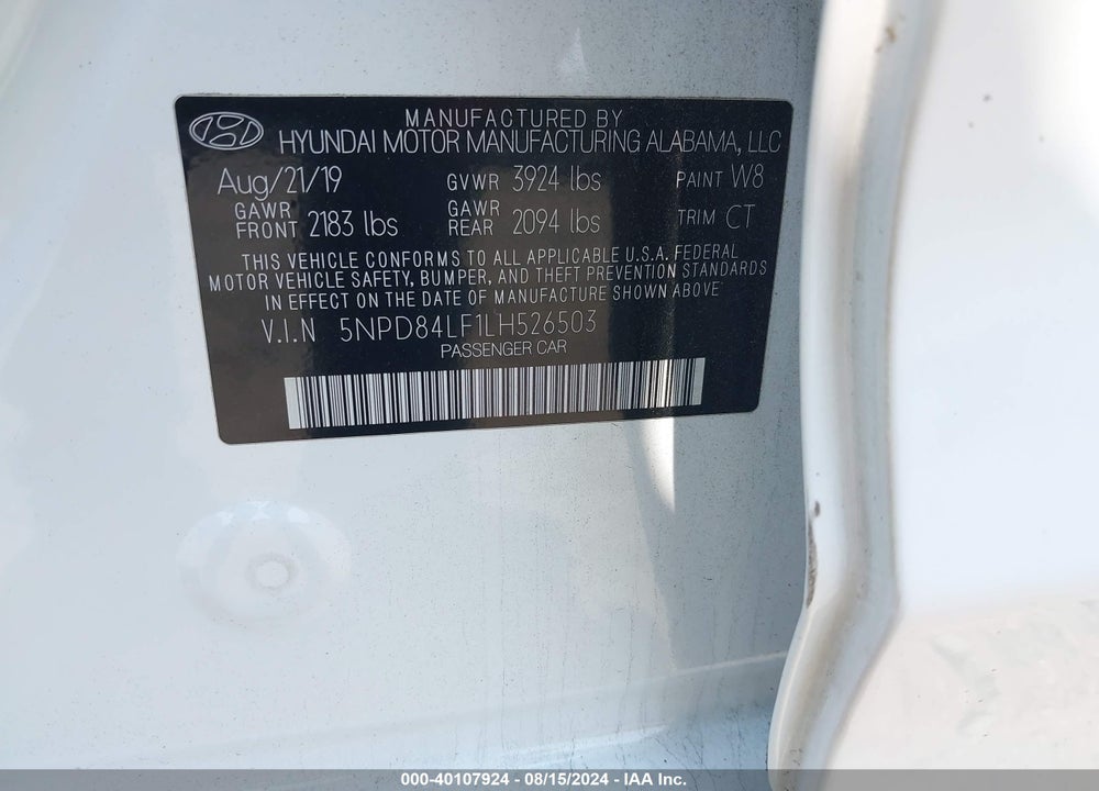 2020 HYUNDAI ELANTRA SEL VIN: 5NPD84LF1LH526503