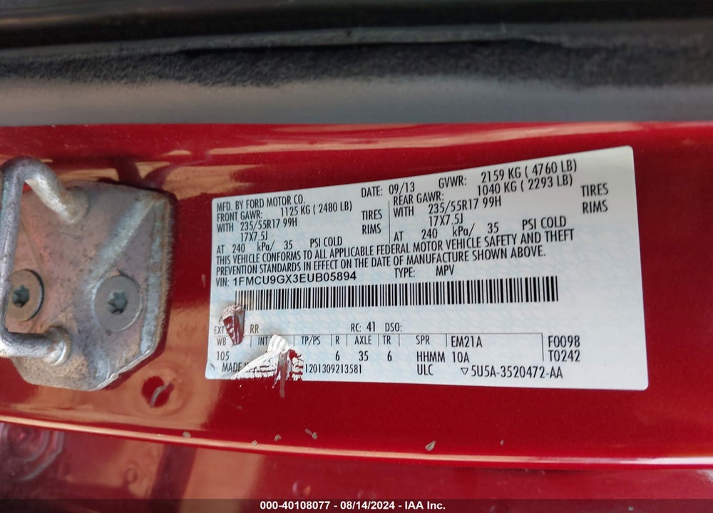 2014 FORD ESCAPE SE VIN: 1FMCU9GX3EUB05894
