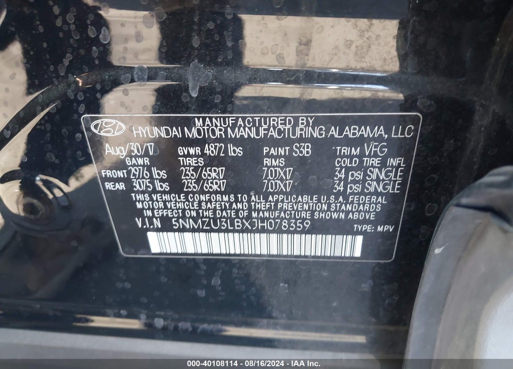 2018 HYUNDAI SANTA FE SPORT 2.4L VIN: 5NMZU3LBXJH078359