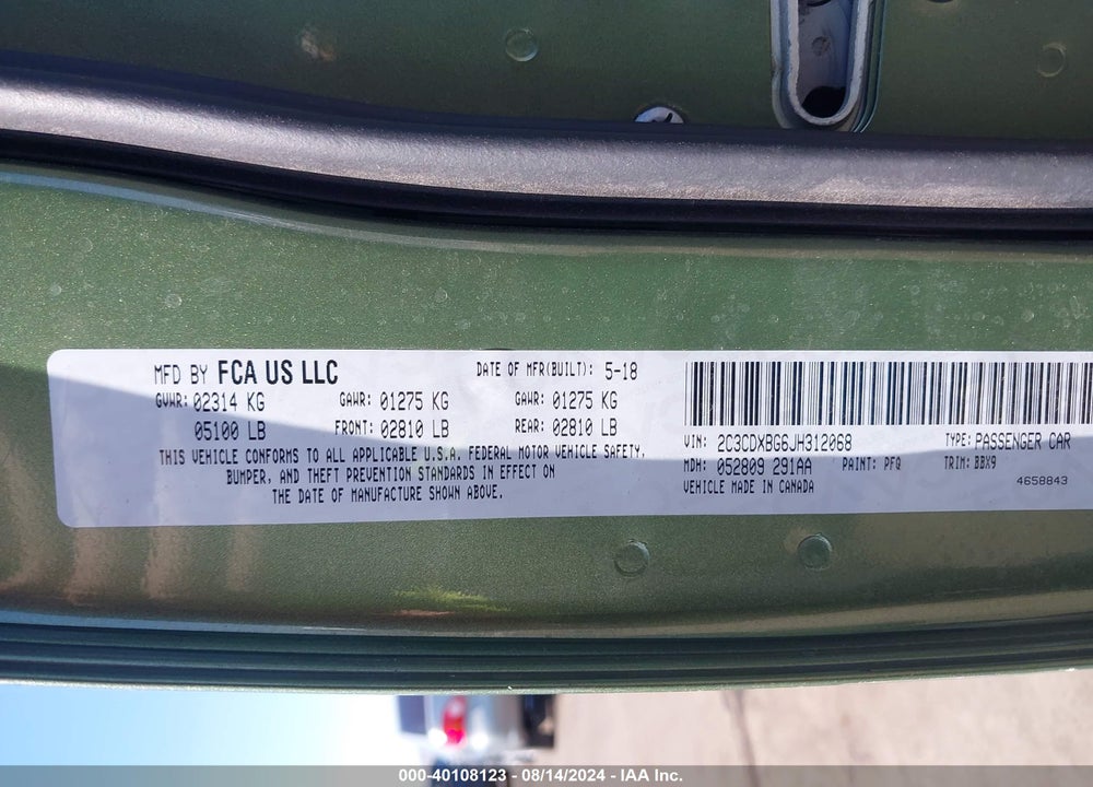 2018 DODGE CHARGER SXT RWD VIN: 2C3CDXBG6JH312068
