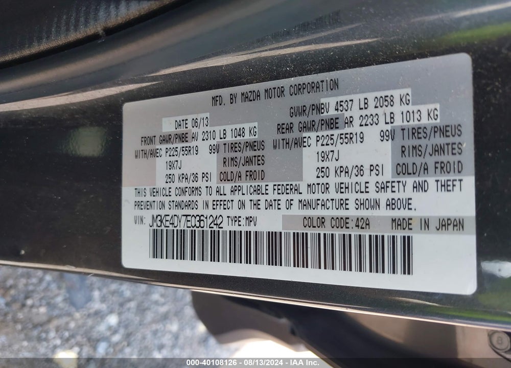 2014 MAZDA CX-5 GRAND TOURING VIN: JM3KE4DY7E0361242