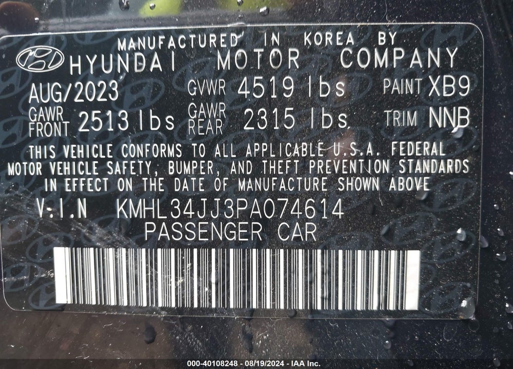 2023 HYUNDAI SONATA HYBRID SEL VIN: KMHL34JJ3PA074614