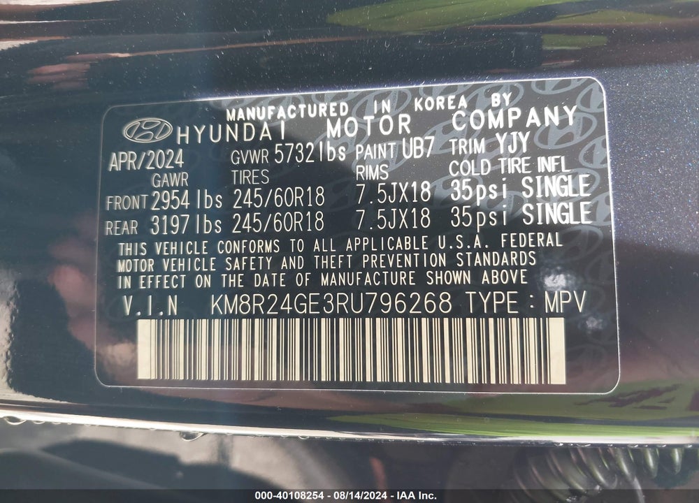 2024 HYUNDAI PALISADE VIN: KM8R24GE3RU796268