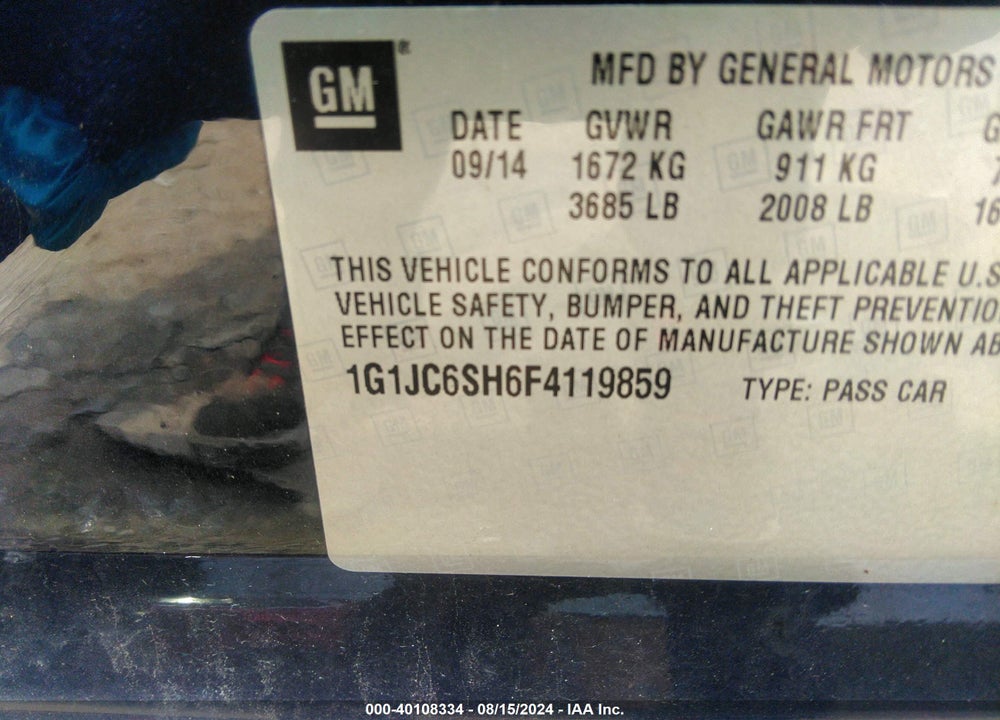 2015 CHEVROLET SONIC LT AUTO VIN: 1G1JC6SH6F4119859