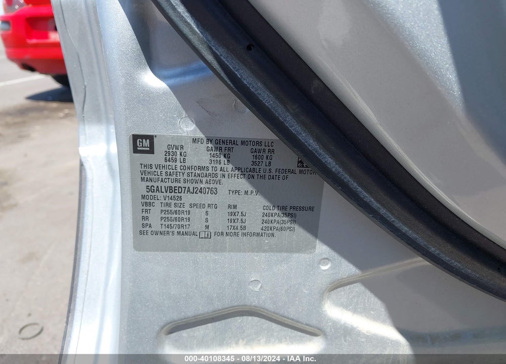 2010 BUICK ENCLAVE 1XL VIN: 5GALVBED7AJ240763