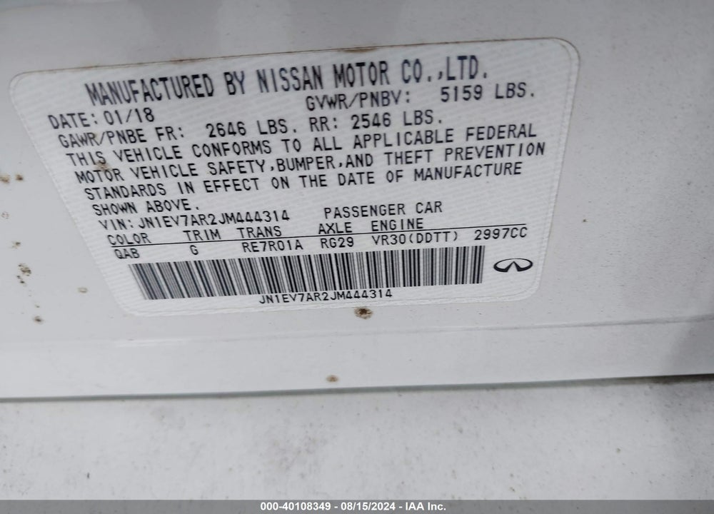 2018 INFINITI Q50 3.0T LUXE VIN: JN1EV7AR2JM444314