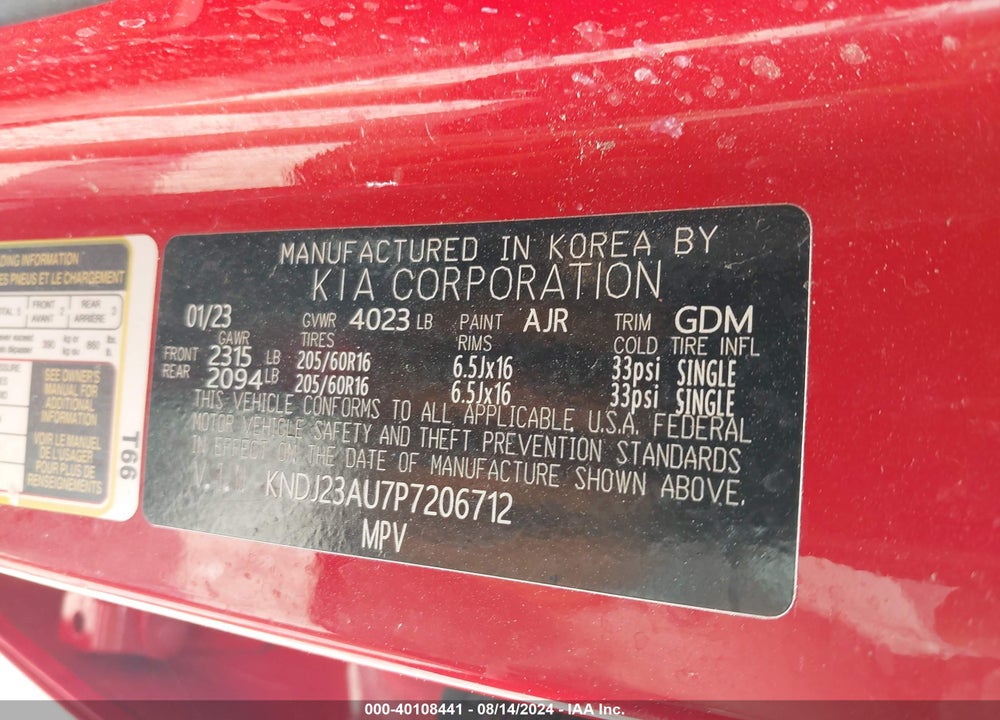2023 KIA SOUL LX VIN: KNDJ23AU7P7206712