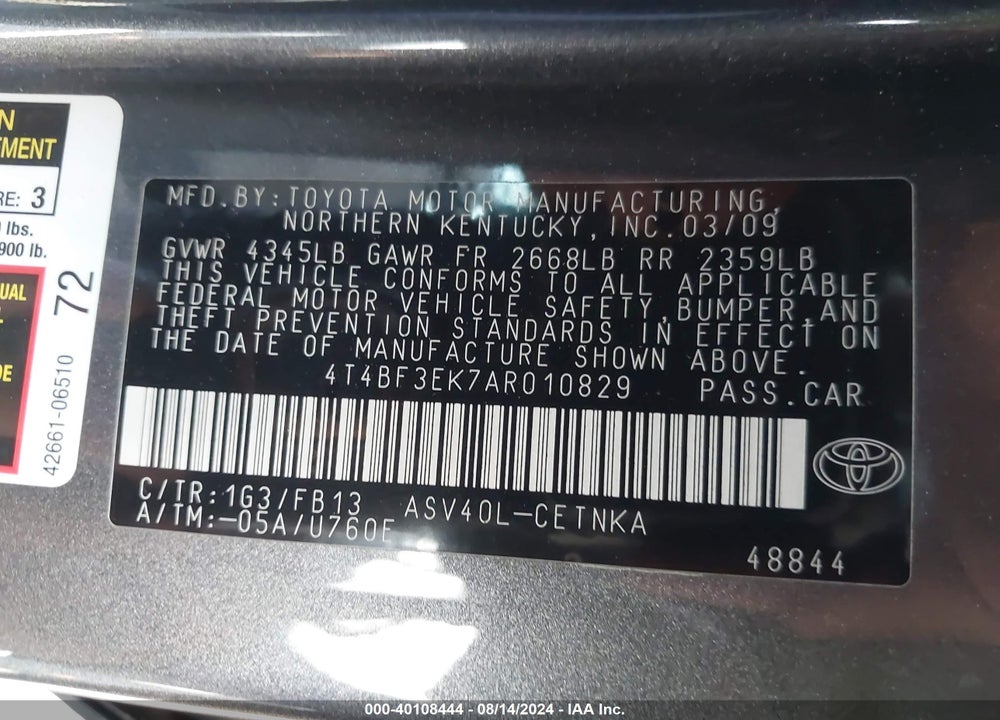 2010 TOYOTA CAMRY LE VIN: 4T4BF3EK7AR010829