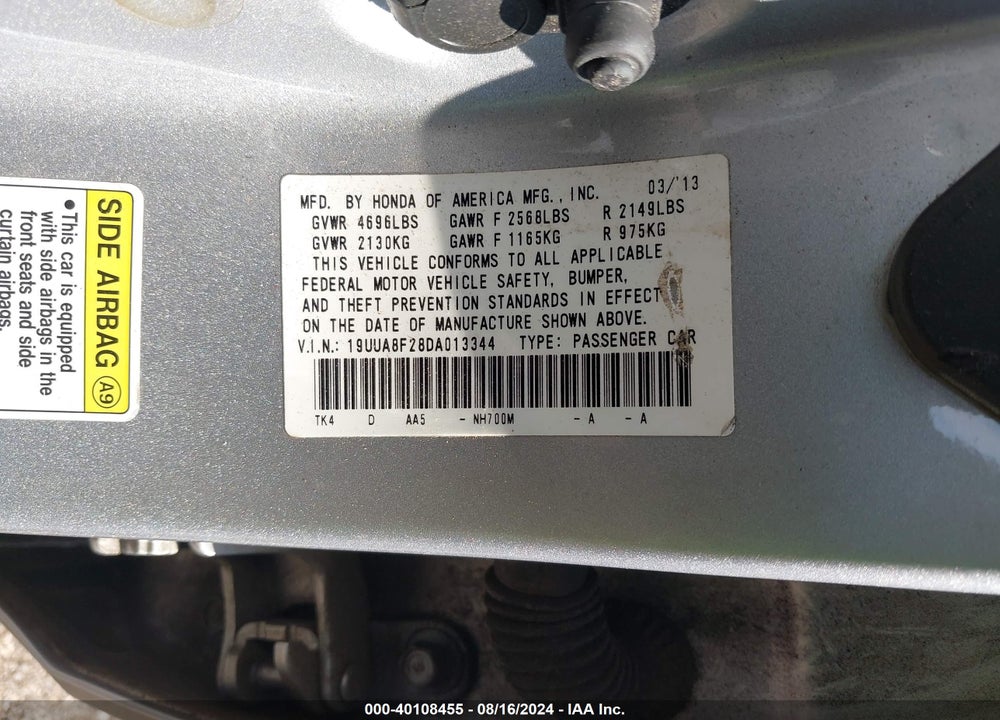 2013 ACURA TL 3.5 VIN: 19UUA8F28DA013344