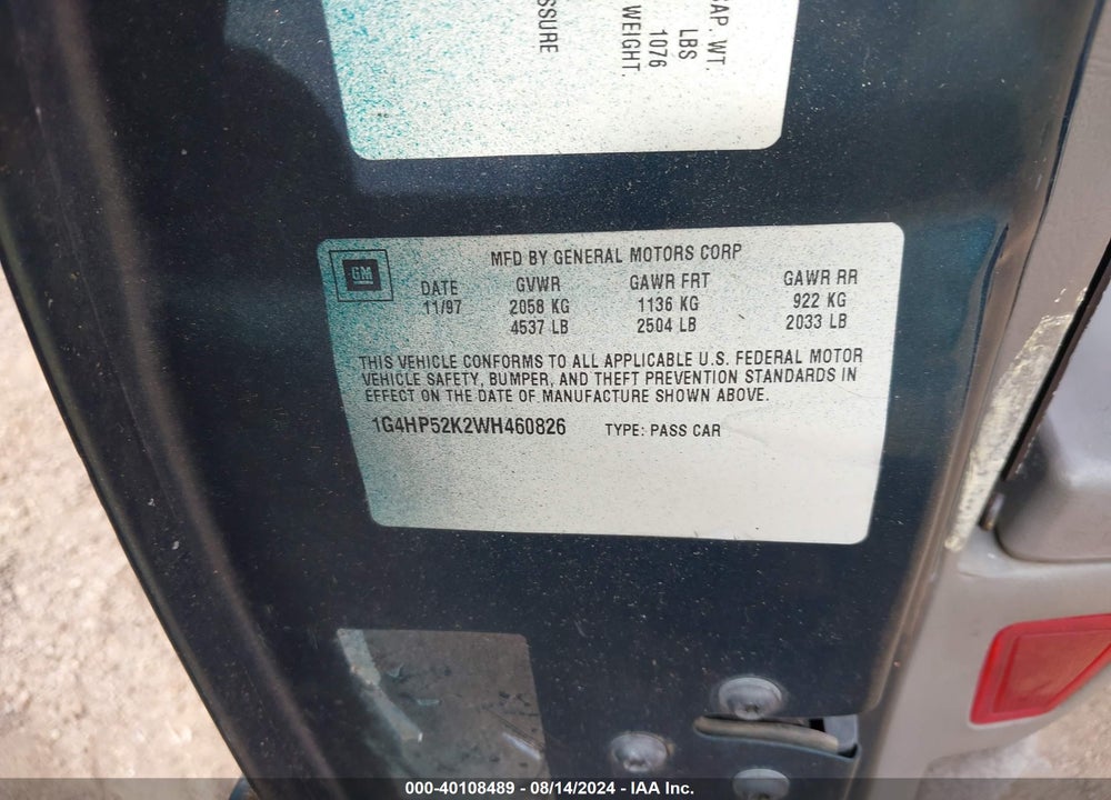 1998 BUICK LESABRE VIN: 1G4HP52K2WH460826