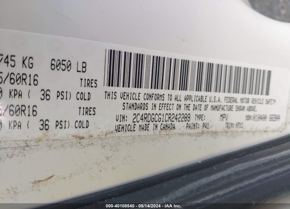 2012 DODGE GRAND CARAVAN SXT VIN: 2C4RDGCG1CR242299