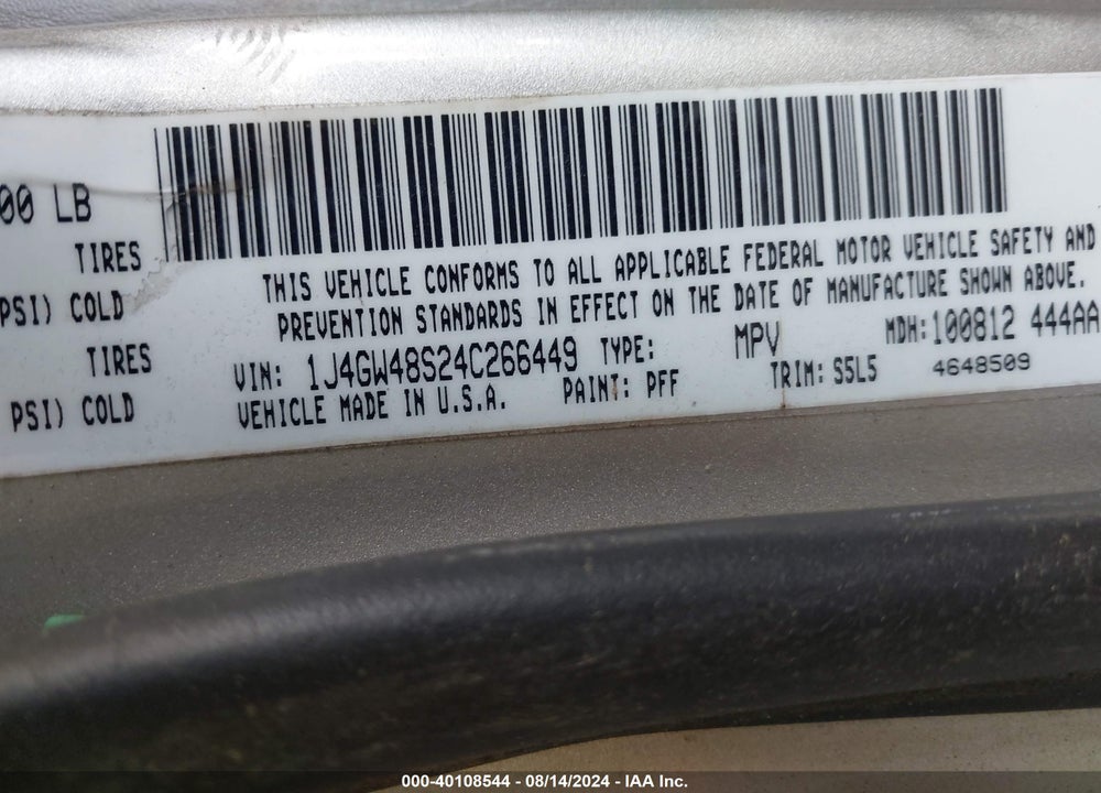 2004 JEEP GRAND CHEROKEE LAREDO VIN: 1J4GW48S24C266449