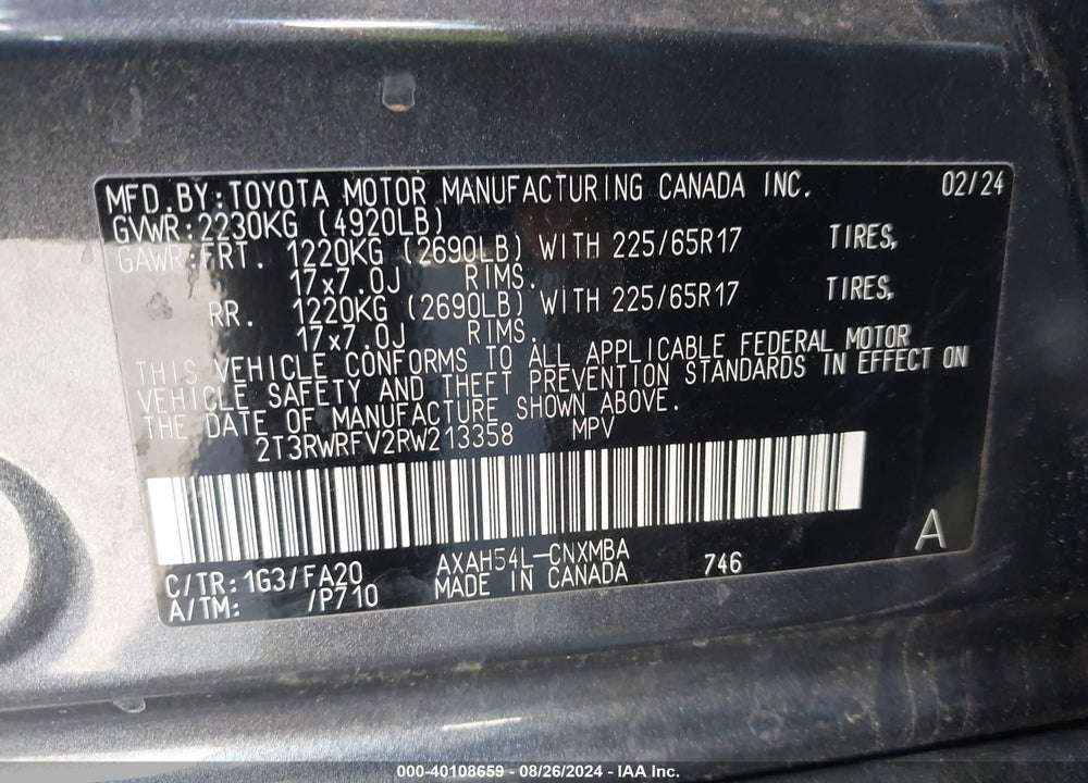 2024 TOYOTA RAV4 HYBRID XLE VIN: 2T3RWRFV2RW213358