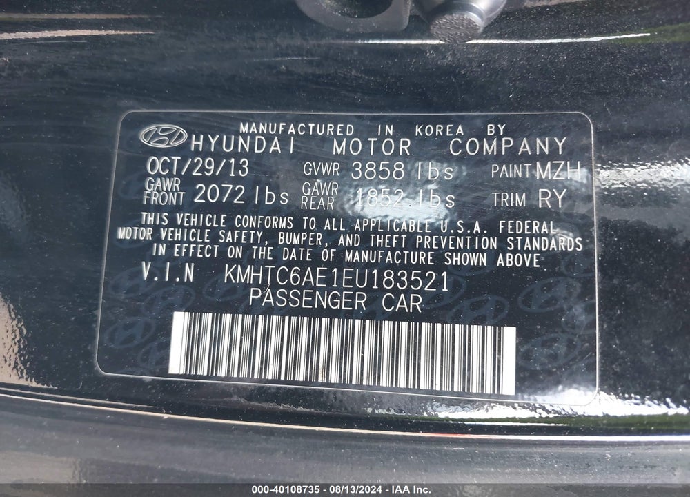2014 HYUNDAI VELOSTER TURBO W/BLACK VIN: KMHTC6AE1EU183521