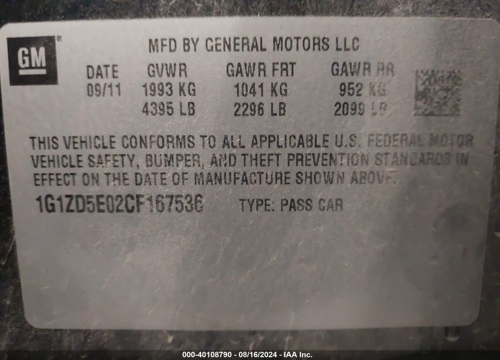 2012 CHEVROLET MALIBU 2LT VIN: 1G1ZD5E02CF167536