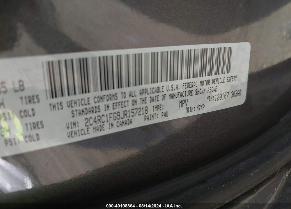 2018 CHRYSLER PACIFICA TOURING PLUS VIN: 2C4RC1FG9JR157218