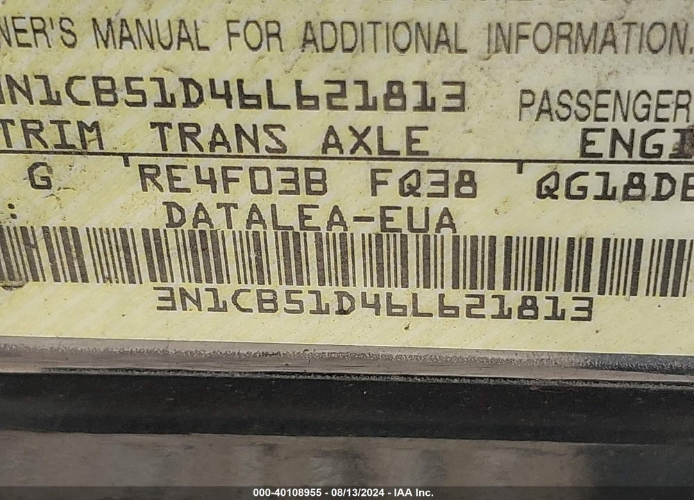 2006 NISSAN SENTRA 1.8S VIN: 3N1CB51D46L621813