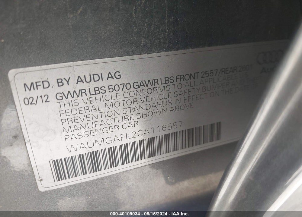 2012 AUDI S4 3.0 PREMIUM PLUS VIN: WAUMGAFL2CA116557