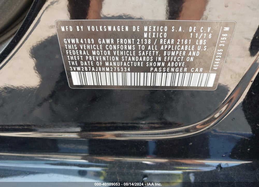2017 VOLKSWAGEN JETTA 1.4T S VIN: 3VW2B7AJ8HM275334