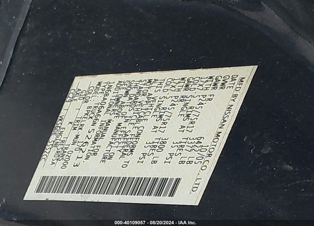 2006 NISSAN TITAN XE VIN: 1N6BA06A66N526213