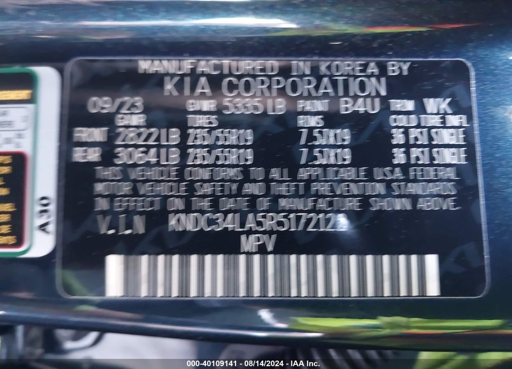 2024 KIA EV6 LIGHT LONG RANGE VIN: KNDC34LA5R5172122