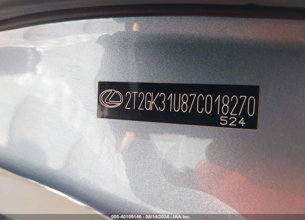 2007 LEXUS RX 350 VIN: 2T2GK31U87C018270