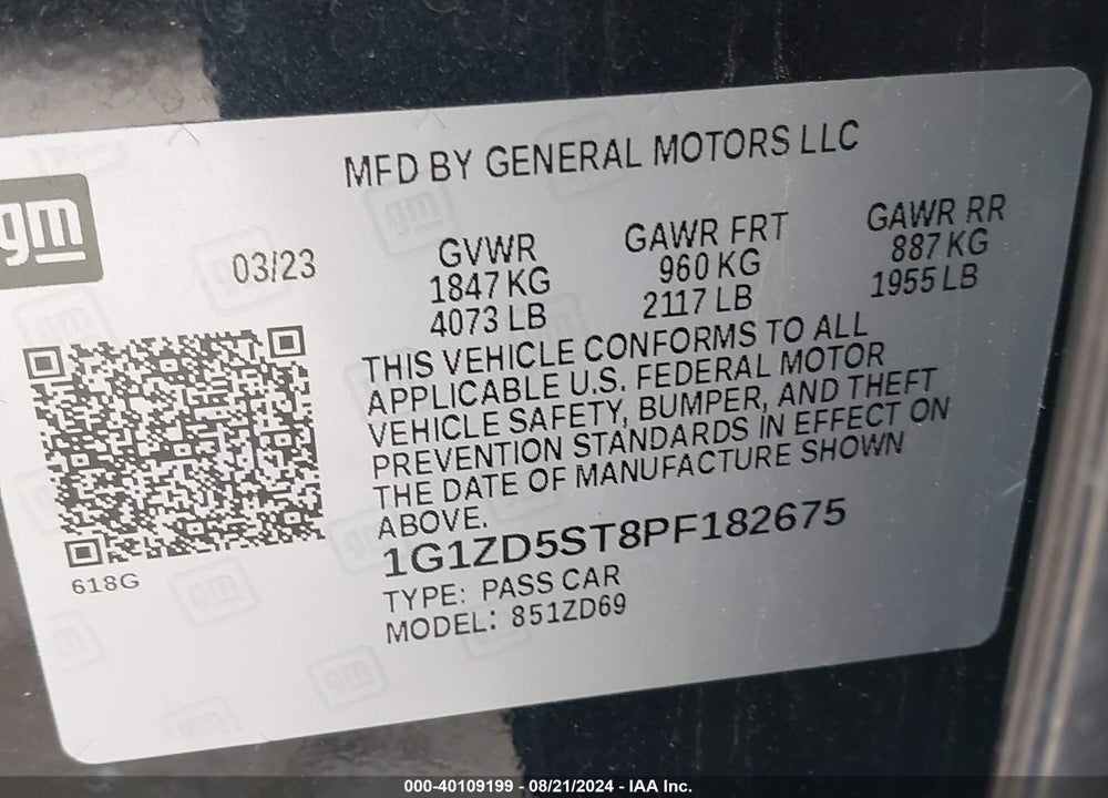 2023 CHEVROLET MALIBU FWD 1LT VIN: 1G1ZD5ST8PF182675