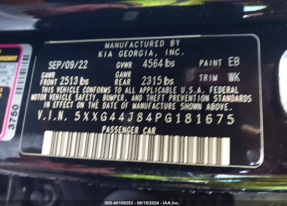 2023 KIA K5 GT VIN: 5XXG44J84PG181675