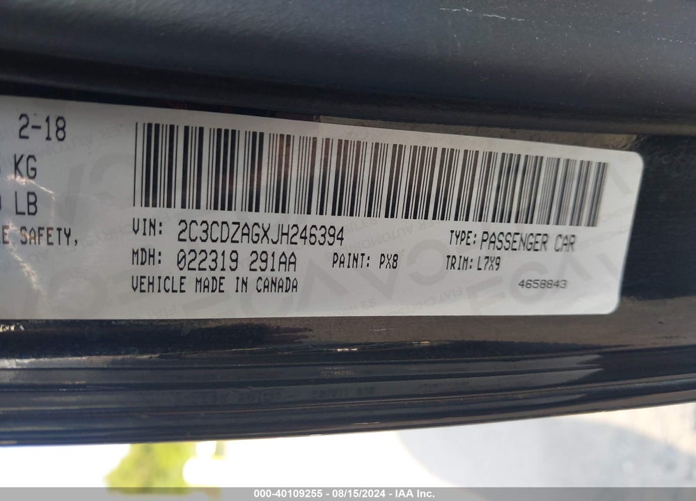 2018 DODGE CHALLENGER SXT VIN: 2C3CDZAGXJH246394