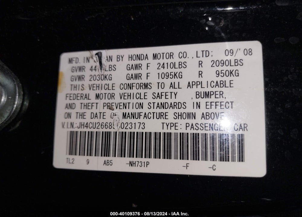 2009 ACURA TSX VIN: JH4CU26689C023173