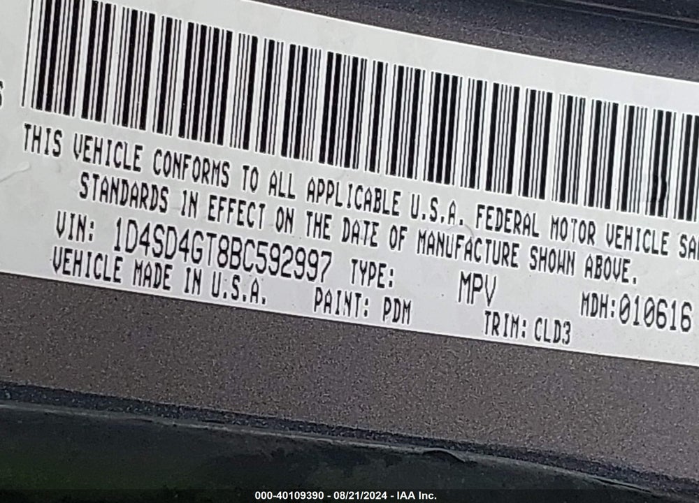 2011 DODGE DURANGO CREW VIN: 1D4SD4GT8BC592997