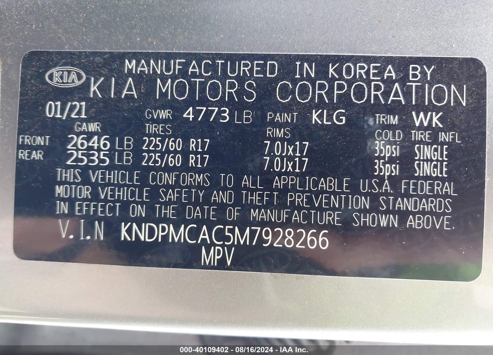 2021 KIA SPORTAGE LX VIN: KNDPMCAC5M7928266