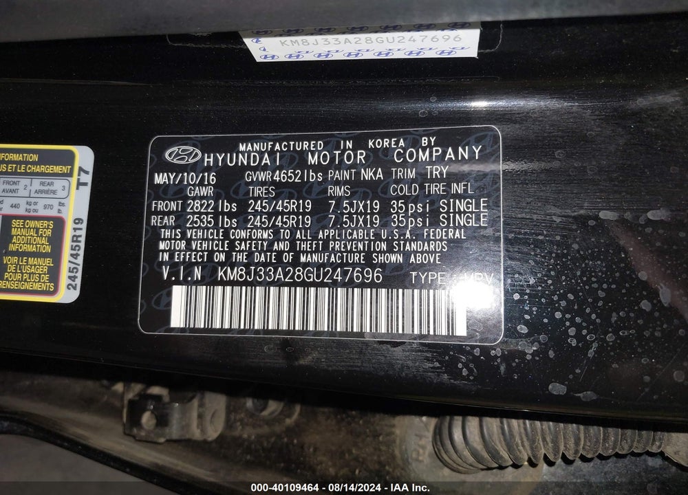 2016 HYUNDAI TUCSON LIMITED VIN: KM8J33A28GU247696
