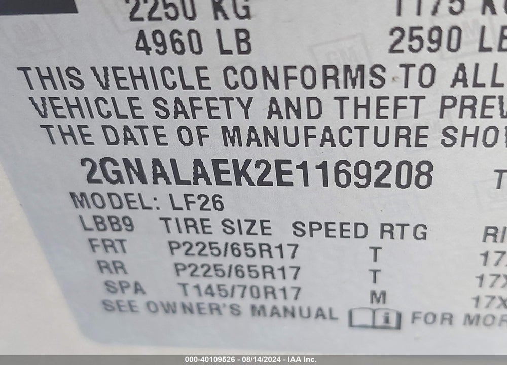 2014 CHEVROLET EQUINOX LS VIN: 2GNALAEK2E1169208