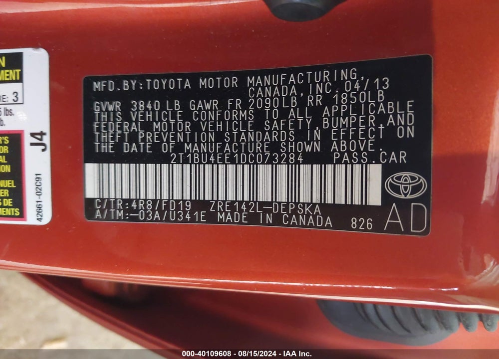2013 TOYOTA COROLLA S SPECIAL EDITION VIN: 2T1BU4EE1DC073284