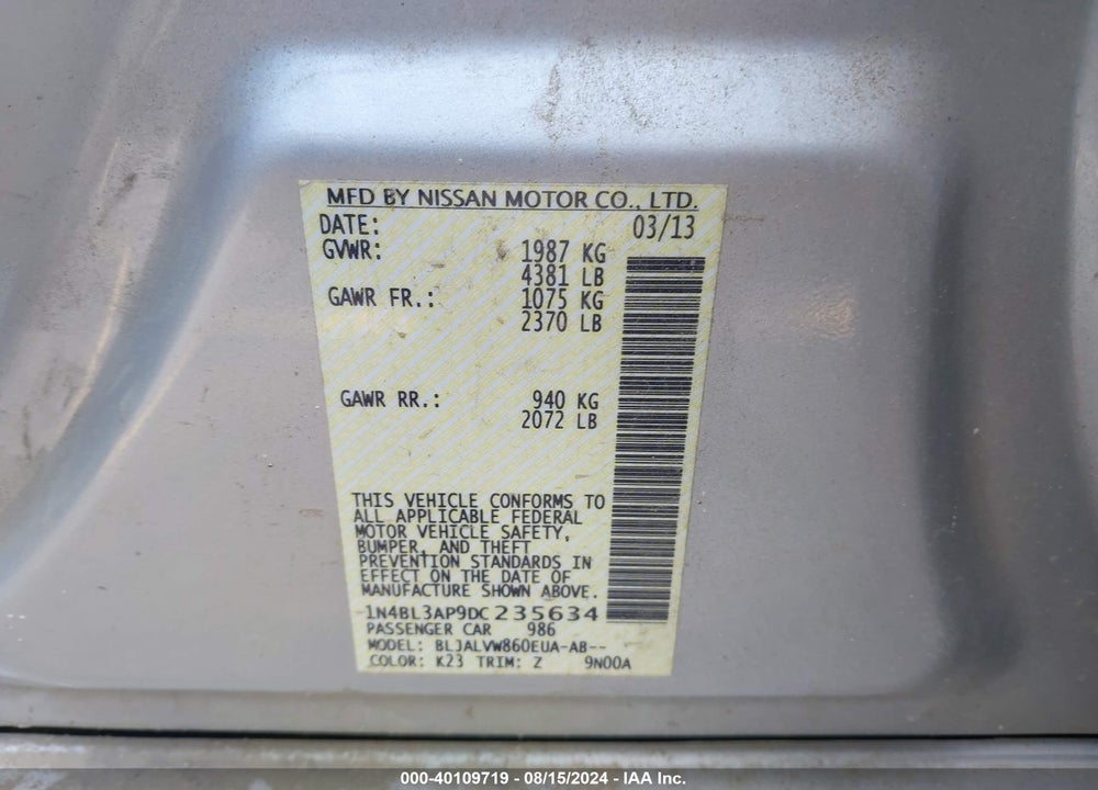 2013 NISSAN ALTIMA VIN: 1N4BL3AP9DC235634