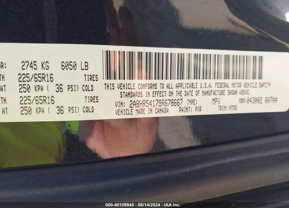 2009 CHRYSLER TOWN & COUNTRY TOURING VIN: 2A8HR54179R678667