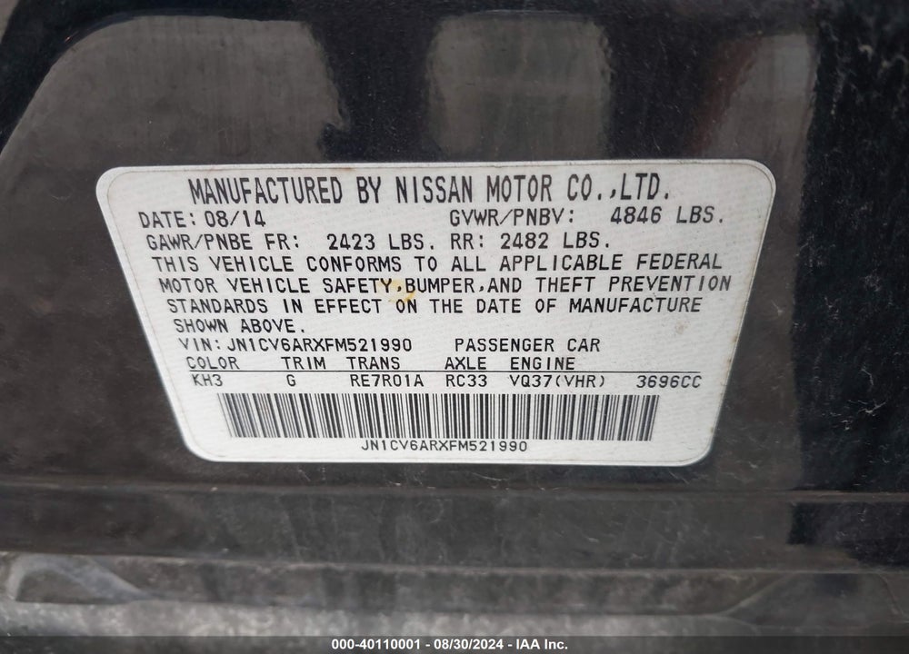 2015 INFINITI Q40 VIN: JN1CV6ARXFM521990