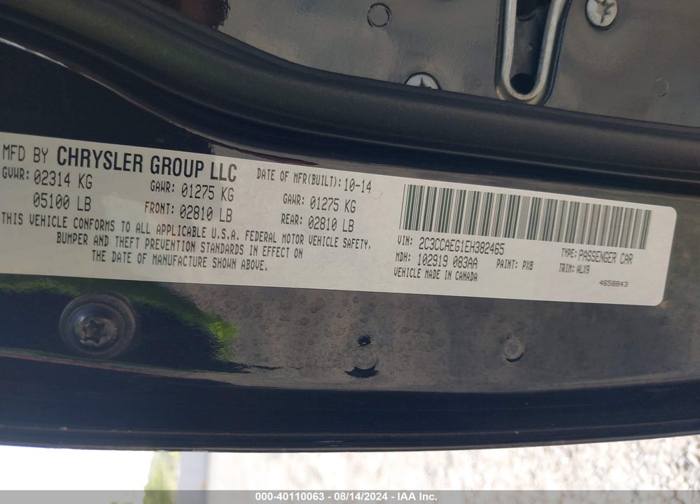 2014 CHRYSLER 300C VIN: 2C3CCAEG1EH382465
