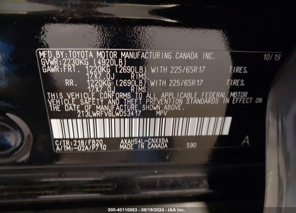 2020 TOYOTA RAV4 HYBRID LE VIN: 2T3LWRFV6LW053417