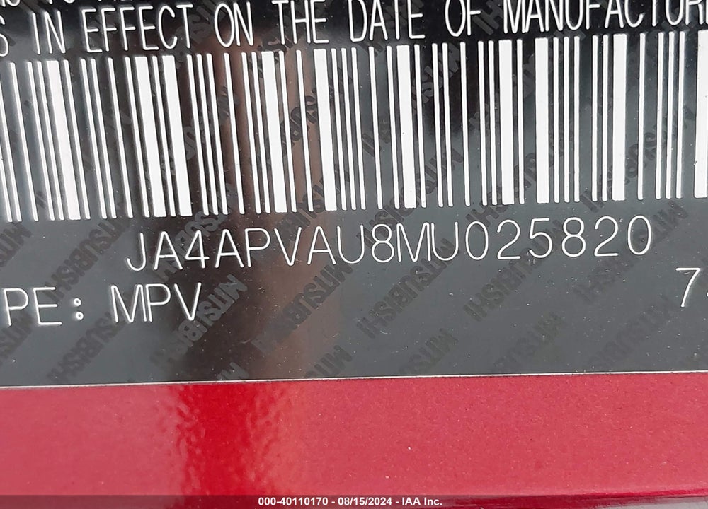 2021 MITSUBISHI OUTLANDER SPORT 2.0 SE 2WD VIN: JA4APVAU8MU025820