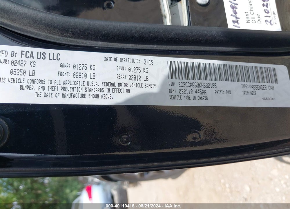 2019 CHRYSLER 300 300S AWD VIN: 2C3CCAGG9KH632186