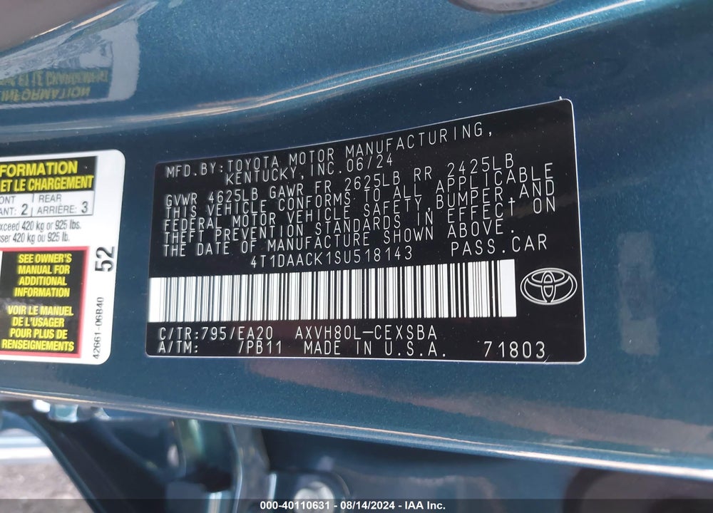 2025 TOYOTA CAMRY SE VIN: 4T1DAACK1SU518143