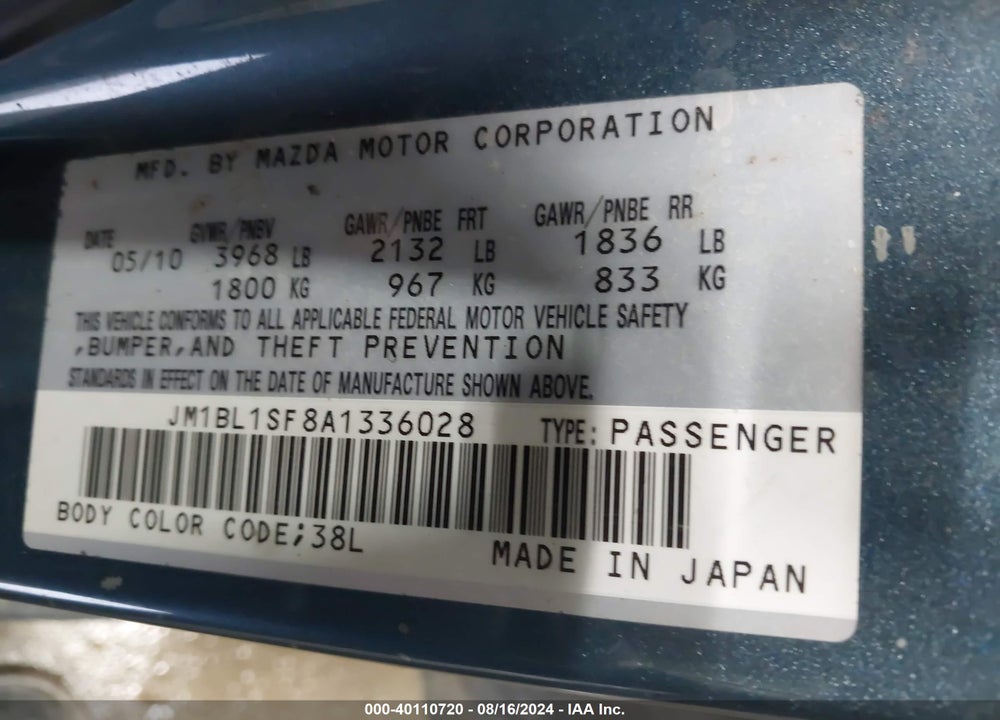 2010 MAZDA 3 I SPORT VIN: JM1BL1SF8A1336028
